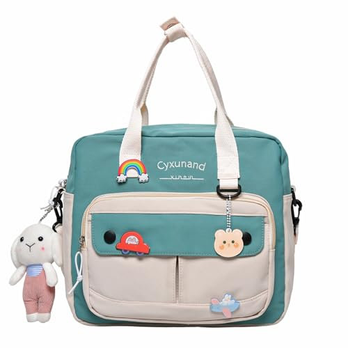 Cute Bags For School Kawaii Japanese Bag Multifunction Laptop,Aesthetic Backpacks for Teen Girls Kids Messenger Lunch Totes, Green, 12.2(L)x3.93(W)x10.62(H)in, 31L