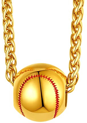FindChic Kette für Herren Baseball Anhänger aus Edelstahl Kettenlänge 61 cm verstellbar als Geschenk zum Geburtstag, Weihnachten, Valentinstag Gold