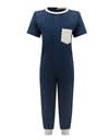 Kaycey Zip back Short Sleeve Long Leg Jumpsuit For Boys And Girls, Adaptive Clothing for Adults & Big Kids with Special Needs, Soft Cotton, Navy Body-Grey Trim, Small