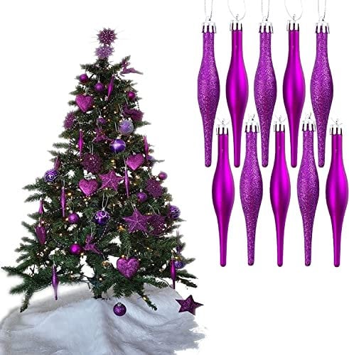 UKDeals Direct® DARK PURPLE COLLECTION CHRISTMAS DROPLET BAUBLES TREE DECORATIONS GLITTER MATT ICICLES (Pack of 10 Droplets 120mm)