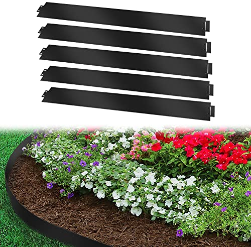 Lospitch Rasenkante Metall 50m Beeteinfassung Verzinkt 100x15cm Beetumrandung Mähkante Metall Palisade als Wurzelsperre, Profilkante, Schwarz