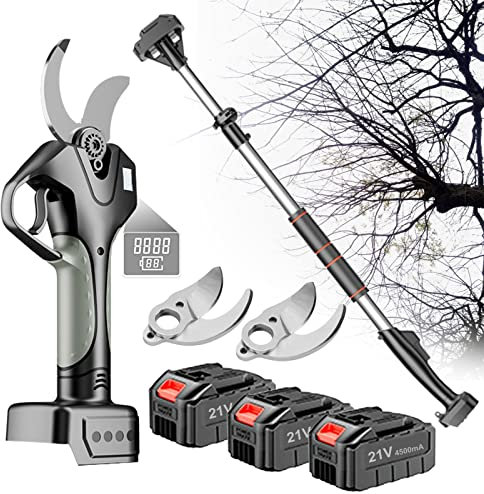 Tijeras de podar sin cable de 45mm Tijera eléctricas con Pértiga de extensión,Podadora de podar profesionales,2/3 baterías y 1 cargador incluidos (Color : 3 Battery, Size : 3 blade)