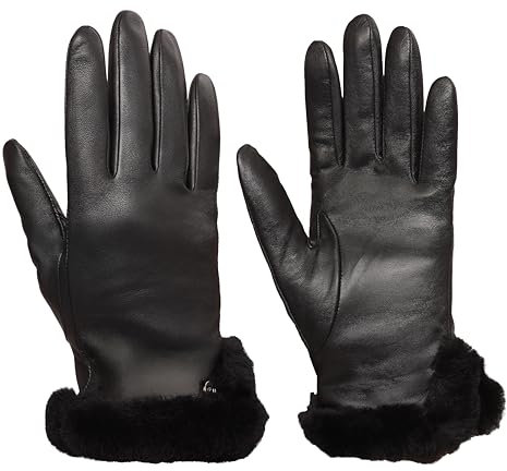 UGG Damen W Lederhandschuhe mit Belüftungsschlitzen, Schwarz, 36