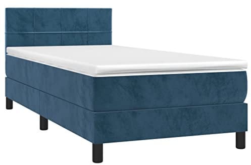 vidaXL Boxspringbett mit Matratze LED Polsterbett Bett Einzelbett Bettrahmen Bettgestell Lattenrost Schlafzimmerbett Hotelbett Dunkelblau 100x200cm Samt