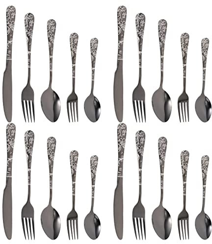 Luxshiny 1satz Edelstahl Besteckset Mit Teilen Handgefertigte Löffel Gabeln Und Messer Für Dinner Und Familienfeiern Spülmaschinenfest Ergonomisches Design Glänzende Oberfläche