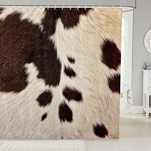 MEKPAM Kuhfell Badezimmer Vorhang Bauernhaus Rindsleder Duschvorhang Rinderfell Schwarz Weiß Badezimmer Tierhaut Stoff Duschvorhang Set 180x180cm
