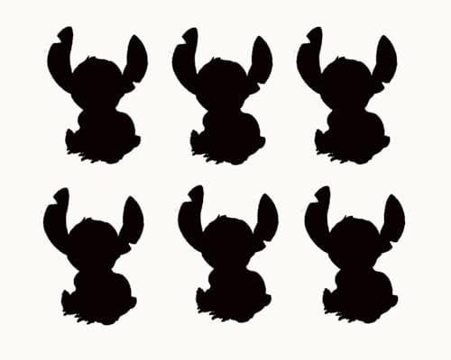 Pack of 6 Stitch Fairy-Tale Character Cute Stickers - Scrapbook Stickers - Kids Stickers - Nursery Decor, Stitch Bedroom Accessories - Small Gifts - Nursery Wall Stickers (5cm x 4cm, Black)