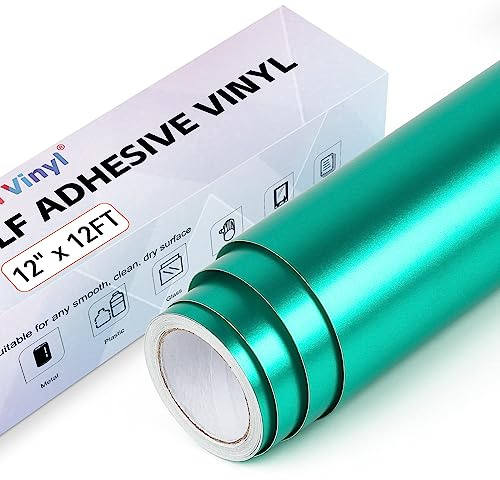 Matte Metallic Permanent Vinyl for Cricut, 12 x 12FT Blue Green Self Adhesive Vinyl Roll for Cricut and Silhouette Cameo, Gold Vinyl for Party Decoration, Window Stickers, Home Decor
