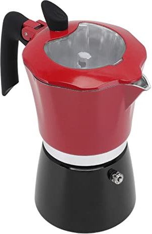 Aluminum Coffee Pot, Stovetop Moka Pot, Coffee Maker, Italian Coffee Maker, Large Moka Pot, Portable Coffee Maker Pot with Transparent Lid for Home, Kitchen, Camping, Travel(Red Black)