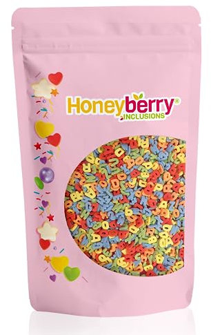 HONEYBERRY INCLUSIONS Multicoloured Letters Sprinkles 200g - Edible Decorating Rainbow Letter Shaped Sprinkles for Baking, Cupcake and Cake Decorations, Ice Cream, Dessert and Icing Decoration Toppers