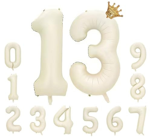 Foil Luftballon 13 Helium Folienballon Zahlen Ballon XXL Folien Milchig Weiß Ballon 13 Geburtstag 100cm/40inch