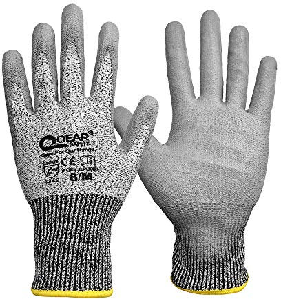 QEARSAFETY 3 Pairs Cut Protect Level 3 Work Gloves, HPPE Yarn Lnitted Liner, PU Coated Palm, Light-Weight, Comfort, Assembling, DYI, 7/S