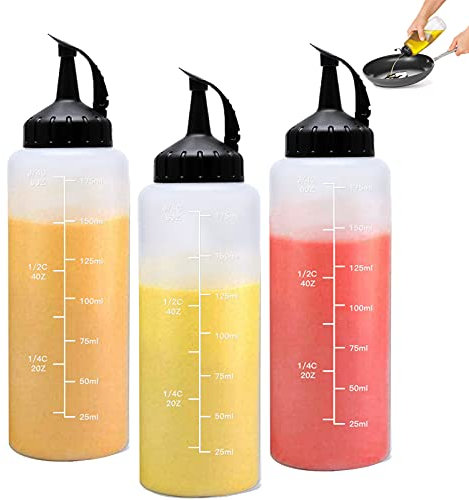 RICHSUM 3er-Pack Quetschflaschen für Soßen mit Drehverschlusskappen - Nachfüllbar für heiße Soßen, Barbecue-Soße, Öl, Gewürze, Salatsaucen, Senf, Mayo (schwarz,175ml)