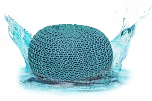 ELYFLAIR® Premium Sitzpouf wasserdicht Ø 55cm oder 45cm - Pouf für Outdoor und Indoor - Sitzhocker in Grobstrick-Optik für Garten, Terrasse, Pool - 100% recycelter Kunststoff (Türkis, Ø 45cm)