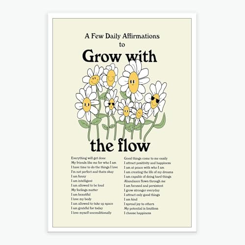 noskisy A Few Daily Affirmations to Grow with Postern, niedliche ästhetische Blumen, Leinwand-Kunst, trendige, inspirierende Zitate, adrette, beigefarbene Drucke, Gemälde für Zuhause, Schlafzimmer,