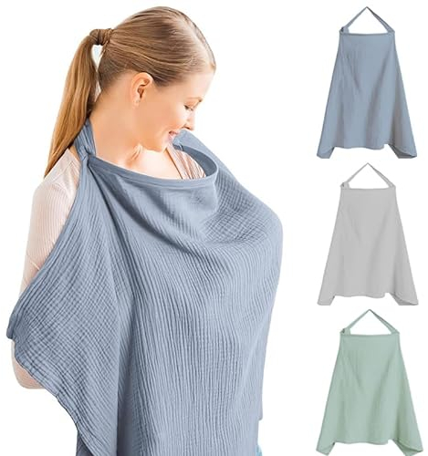 Stilltuch Stillschürze FaJoek Musselin-Stillbezug für Babys 75 * 95cm, Still-Abdeckung,Stilltuch für Unterwegs,Weicher und Atmungsaktiver Stillschal,Stilldecke Baumwolle,Verstellbarer Riemen (Blau)