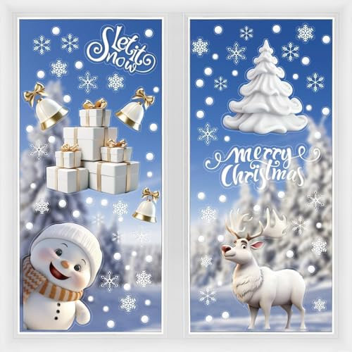 DERAYEE Stickers Décoration Fenêtre Electrostatique Blanc 8PCS,Autocollant Noël Fenêtre,Ensemble Stickers Fenêtre Electrostatiques,Décoration Vitre Noel