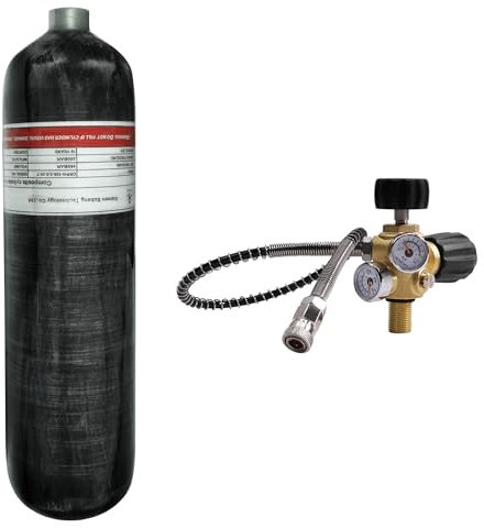 TUXING 4500psi 3L Carbon Fiber HPA Tank Hochdruckflasche mit mit Zwei Manometern bis zu mit 24 Zoll Hochdruckschlauch M18*1.5