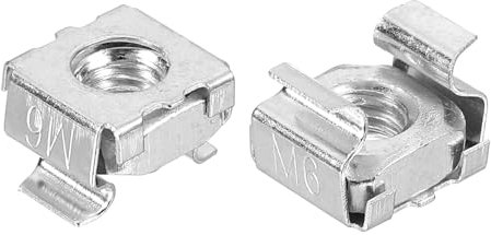 sourcing map M6 x 1mm Cage Nut, 5Pcs Snap-in Cage Nuts, Carbon Steel Zinc Plated Metric Nut for Server Rack Cabinet, Silver