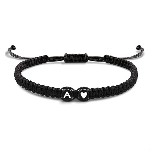 EVEMATE Armband mit Buchstabe und Herz für Freunde und Paare - Initiale A-Z Name - Geflochtenes Freundschaftsarmband für Frauen, Männer und Kinder (A)