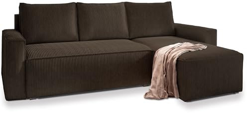 Masseno Ecksofa POTARO mit Schlaffunktion L-Form, Sofa mit Bettkasten, Wohnzimmersofa, Couch, Soffa, Bettsofa, Couchgarnitur- Braun, POSO 06