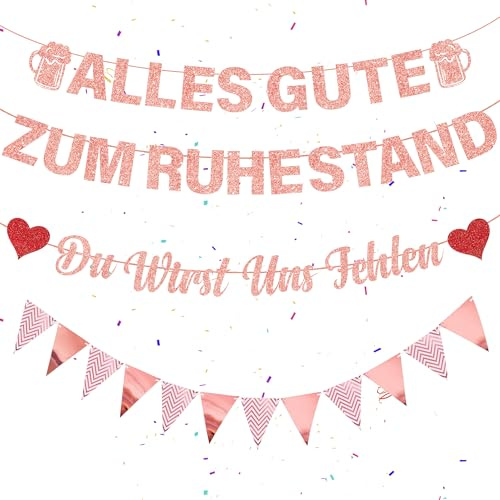 Ruhestand Girlande Rente Banner Dekoration – 53 Stück Roségold Glitzer Partyzubehör Alles Gute zum Ruhestand Banners Du wirst Uns fehlen Girlande für Mann Frauen Abschiedsfeier Pension Abschied Party