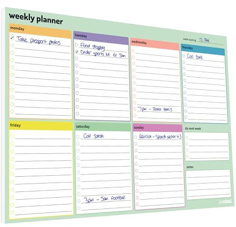 Noted Week Planner Pad A4 - Weekly To Do List, Daily Sections Home & Work | A4 weekly planner pad with a daily to do list for each day - do next week & notes box - 52 sheets, 100gsm, UK made