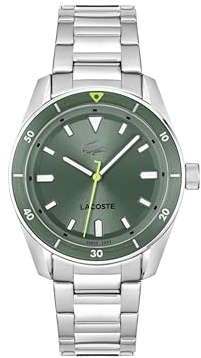 Lacoste Orologio con Movimento al Quarzo a Tre Lancette da Uomo Collezione BOSTON con Cinturino in Acciaio Inossidabile Argentato, 2011425, Light Green