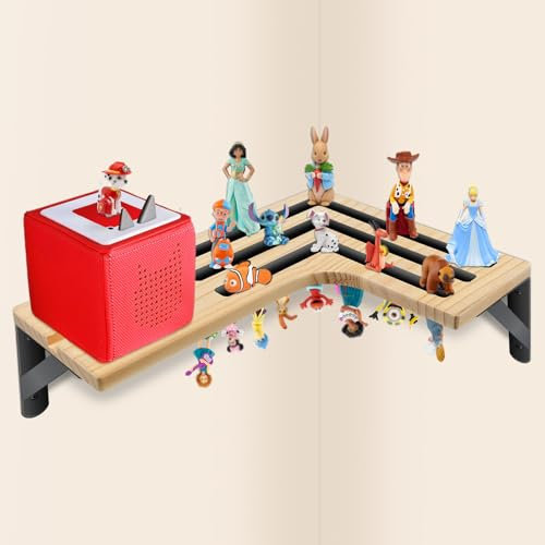 Corner Tonie Shelf for Tonies, Magnetic Shelf for Tonies Box, Wooden Toniebox Shelves Wall Storage for Tonies Figures 40pcs in Children's Room Decoration, Gifts for Kids (Pure Wood)