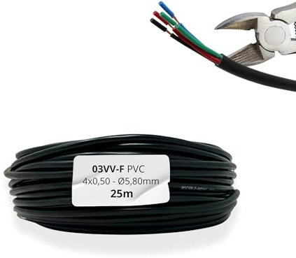 HALOTEC 25 Metros Cable Manguera Redonda PVC Negro A03VV-F 4x0,50 mm² | Cable Flexible 4 Conductores Cobre | Azul, Rojo, Verde y Negro | Baja Tensión 300V | Iluminación, Electrónica, Instalaciones