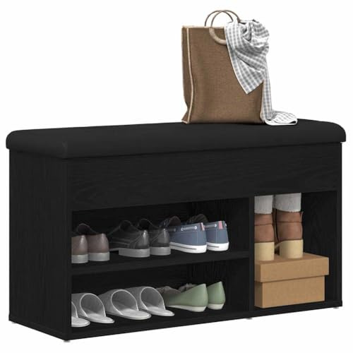 vidaXL Schuhbank Schwarz Eichen-Optik 80 x 30 x 45 cm Holzwerkstoff | Bietet Platz für deine Essentials, Zeitgemäßer Look, der jeden Raum ergänzt, Aus robustem Ingenieurholz gefertigt