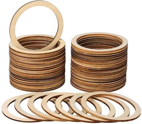 50pcs DIY Craft Wooden Rings, Wood Chip Jewelry Accessories Round Shape Decorative Wood Chips for Christmas Tree, Wall Hanging, Party Decoration, and Creative Handcrafts