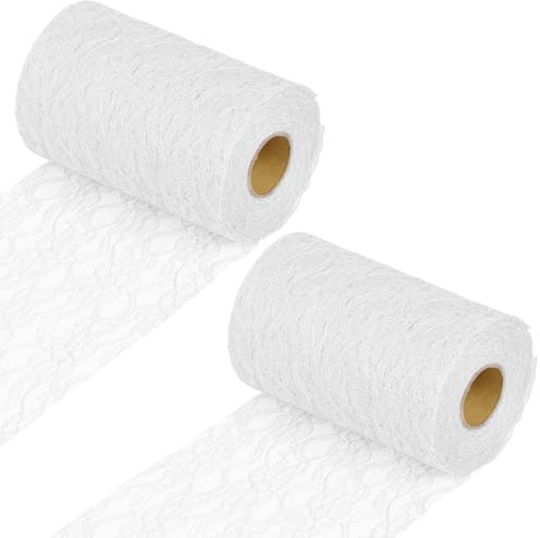 XTUDOU® 2 Stück TischläUfer Weiß Spitze 15cm×22m, Waschbar TischläUfer Spitze, Retro-Stil, Tischband Abwaschbar Hochzeitsdeko für Besondere AnläSse Wie Hochzeiten, Taufen, Partydekorationen
