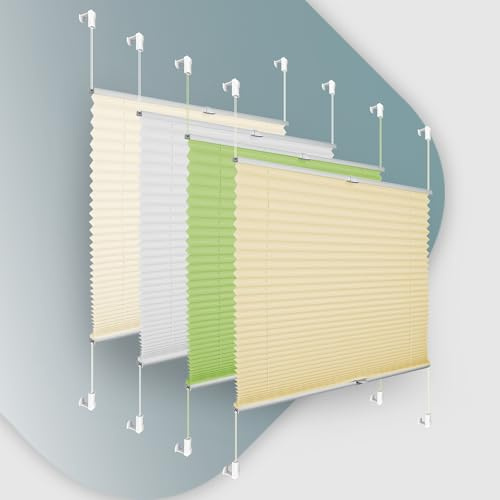 Plissee ohne Bohren Klemmfix 35x80cm(BxH) Creme Jalousie Sonnenschutz Easyfix Faltrollo Lichtdurchlässig Rollo für Fenster & Tür