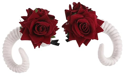 CALLARON Hörner-haarspange Mit Rosenblüte Künstliche Schaf-cosplay-hörner-haarnadel Einzigartiges Schaf-stirnband Für Halloween Cosplay Kostümparty-haar-accessoires