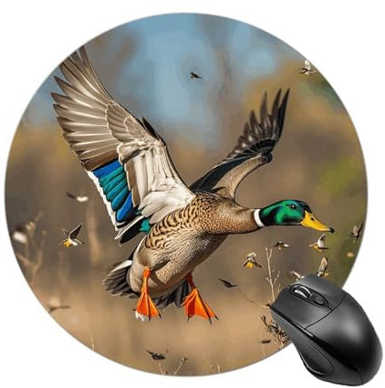 Rundes Mauspad mit genähtem Rand, Motiv: Wilde Enten und Baum, Computer-Maus, rutschfest, Gummi-Mauspad für Laptop, Büro oder Zuhause