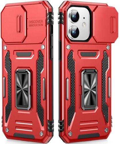 OLHAOMAO Hülle für iPhone 12/12 Pro mit 360°-Drehständer,[Magnetischer Ringständer][Schiebebare Kameraabdeckung] Militärische Objektivschutzhülle für 12/12 Pro 6,1,Rot