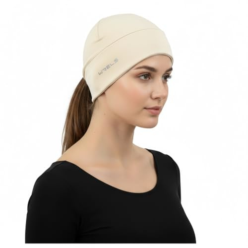WRELS Bonnet Thermique de Course à Pied avec Cache-Oreilles – Chapeau d'hiver pour Homme et Femme, Doublure de Casque Coupe-Vent, Design Queue de Cheval pour Femme, Bonnet athlétique pour Temps Froid