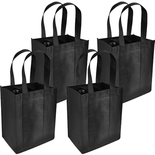 Flaschenträger, 4 Stück Flaschentasche mit 6 Fächern 25 cm x 18 cm x 31 cm | Getränketasche Wiederverwendbare Flaschen Tasche Flaschenbeutel für Party(Schwarz)