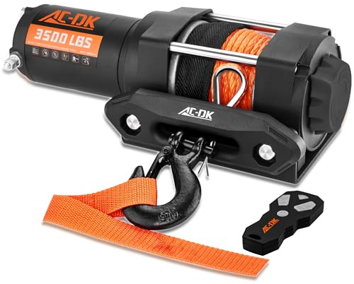 AC-DK Kit di corda sintetica per argano ATV/UTV da 1587,6 kg, verricello da 12 V con telecomando wireless per fuoristrada, rimorchio, barca, camper, argano con piastra di montaggio e telecomando