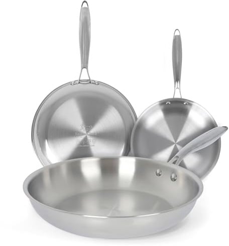 Santa Clara - Juego de Sartenes Acero Inoxidable 18/10 Trifusión 20-24-28 cm, Set de 3 Piezas Sin Revestimiento, Apta para Inducción, Horno, Gas y Vitro, Cocina Saludable y Libre de Tóxicos