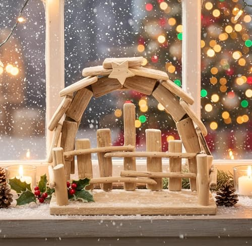 Dekoleidenschaft Weihnachtskrippe Natur aus Treibholz, Holzkrippe, Weihnachtsdeko, Krippenspiel, Holz Krippe Weihnachten
