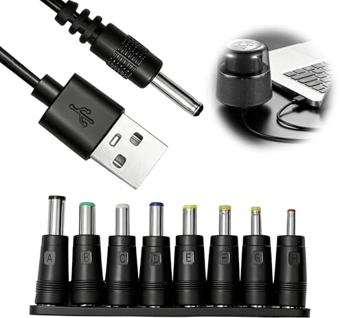 Briking USB to DC 5V Cable, 1m Universal USB to DC Power Chager Cord 5.5 X 2.1mm Plug Adapter with 8 Interchageable Dc Connectors for Laptop Router Bluetooth Speakers Monitor Keyboard Toys