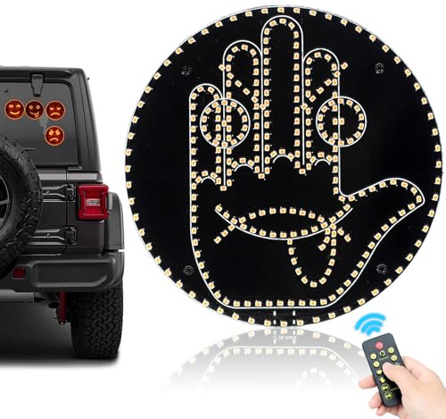 JIMACRO LED Auto Finger Licht mit Fernbedienung, 14 Modi Ausdruck Geste Lichter, Hand Geste Zeichen Hinten Fenster, Auto-lächelndes Gesicht Lampe für Kfz LKW, Lustiges Licht für Autos