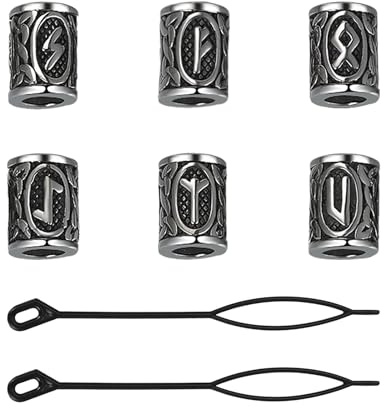 Flongo Viking Beard Beads & Hair Accessories – 316L Stainless Steel Norse Rune Hair and Beard Jewellery – Silver Braid Beads for Men and Women – Nordic Style Hair Rings and Viking Gift Set