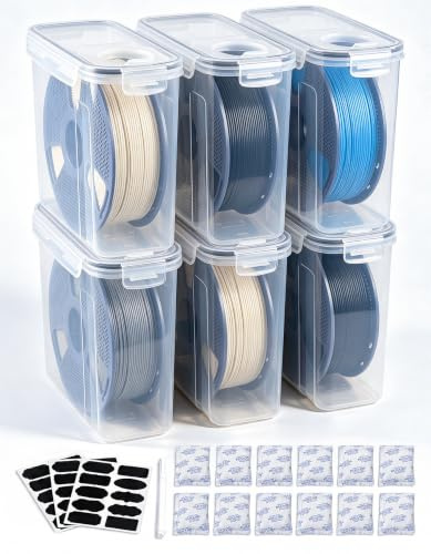 Förvaringsboxar för 3D-filament, 6-pack, lufttäta Dry Box 4,0 L med återanvändbar silikagel, för 1 kg-spolar PLA PETG TPU