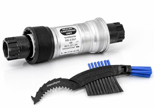 maxxi4you Shimano Fahrrad Innenlager BB-ES51-E Octalink 68mm / 118mm inkl Fahrrad Kettenbürste