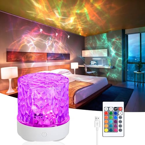URAQT Sternenhimmel Projektor, 30 Lichtmodi 16 Farben Wave Lamp, Dimmbar Wasserwellen Polarlicht Lampe mit Touch & Fernbedienung, Wellenlampe Dekoleuchte für Schlafzimmer Kinderzimmer Party