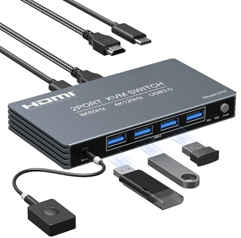 8K@60Hz HDMI KVM Switch 2 PC 1 Monitor
