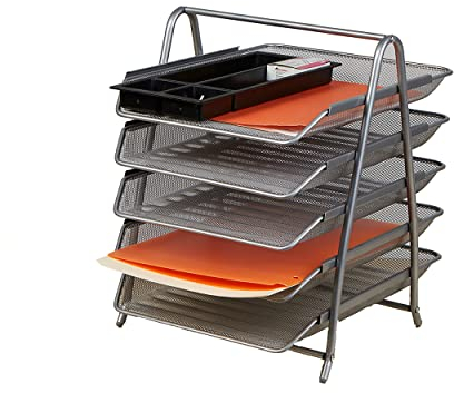 Mind Reader 5-Tier Paper Tray, Desktop Organizer, File Storage, Office, Metal Mesh, 11.75 L x 14 W x 15 H, Silver